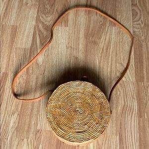 Ata Grass and Leather Round Rattan Bag